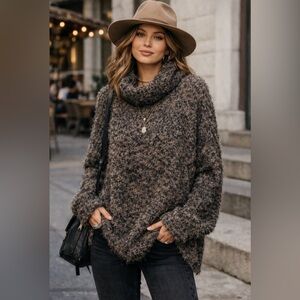 Free People Brown Oversized She's All That Alpaca Turtleneck Sweater Size L